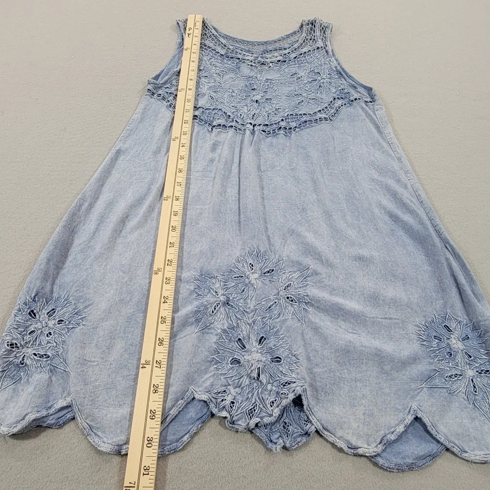 Tiare Hawaii Boho Tunic Top Cover Up Blue Embroidered Lace Sleeveless OS Flowy - Picture 8 of 10